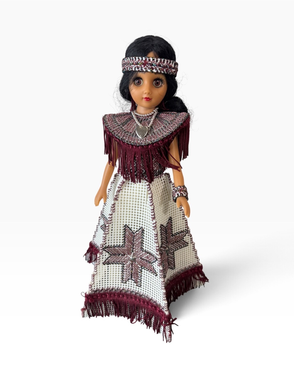 Vintage Hand-Dressed Native American Style Princess Doll - Geometric Star Dress